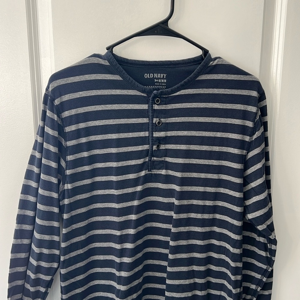 Old navy blue with Grey stripe Henley size M